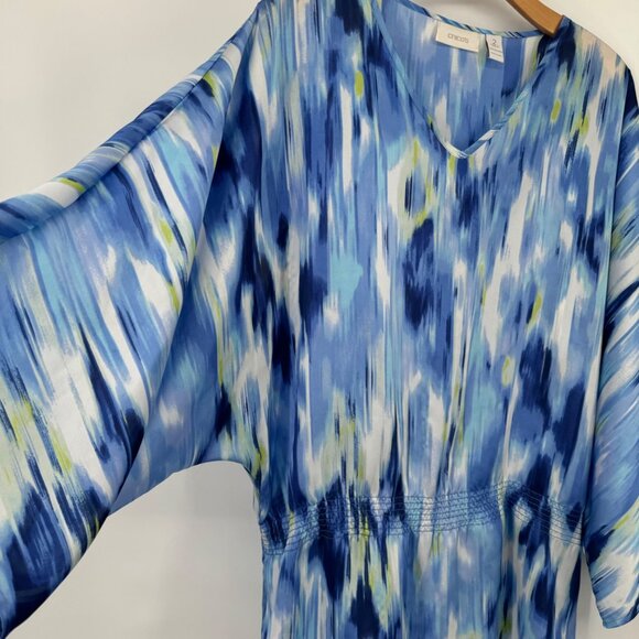 Chico's 2 Size large Blue V-Neck Tunic Top elastic waist satin womens - Picture 7 of 9